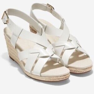 New Cole Haan Crystal Wedge Leather Espadrille Strap Sandal